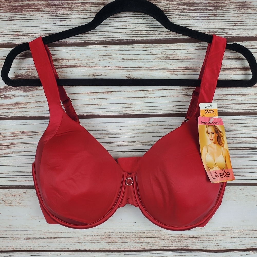 NWT Lilyette by Bali 36DD Red Underwire Lightly Lined Full Coverage Bra